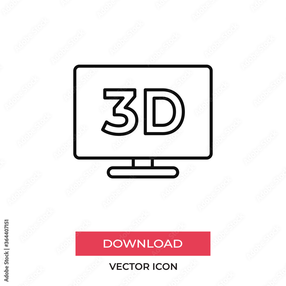 3D TV icon vector. Television sign 3D TV icon vector. Television sign