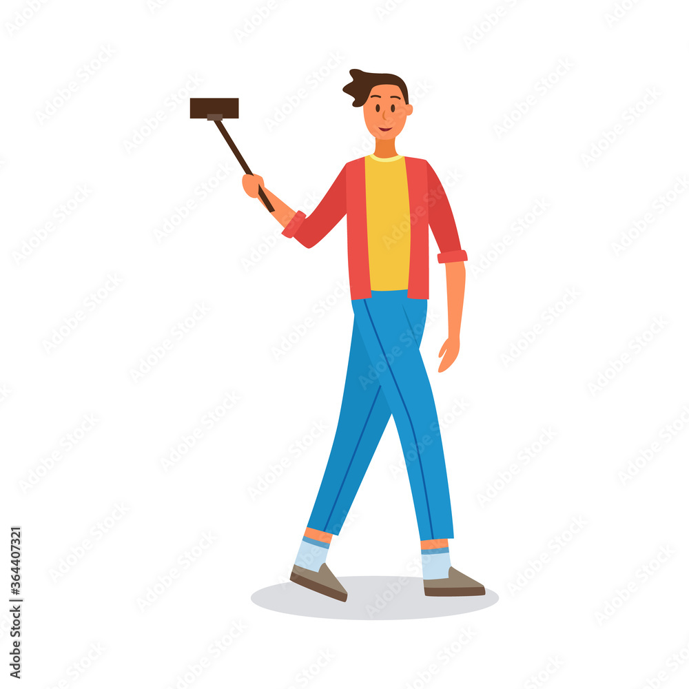 Man taking selfie photography on phone, flat vector illustration isolated. Man taking selfie photography on phone, flat vector illustration isolated.