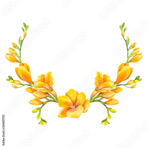 Watercolor seamless pattern of yellow freesia flowers.Suitable for printing Wallpaper, fabrics, postcards, etc