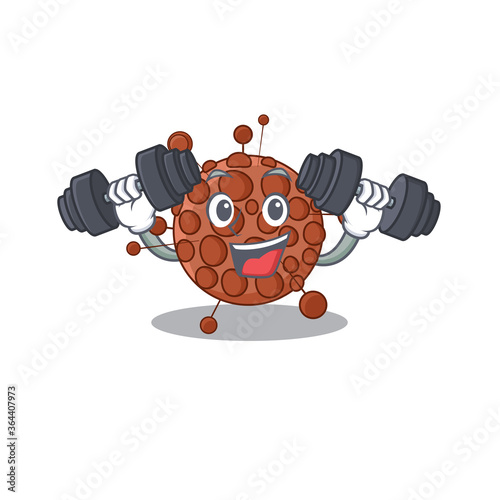 Muscular neisseria mascot design with barbells during exercise