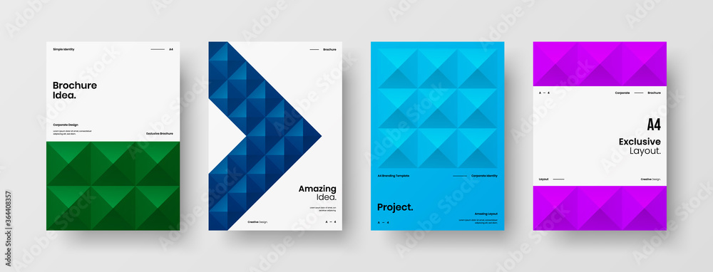 Company identity brochure template collection. Business presentation vector A4 vertical orientation front page mock up set. Corporate report cover abstract geometric illustration design layout bundle. Company identity brochure template collection. Business presentation vector A4 vertical orientation front page mock up set. Corporate report cover abstract geometric illustration design layout bundle.