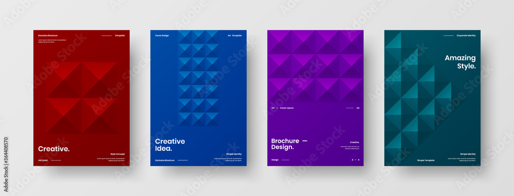 Company identity brochure template collection. Business presentation vector A4 vertical orientation front page mock up set. Corporate report cover abstract geometric illustration design layout bundle.