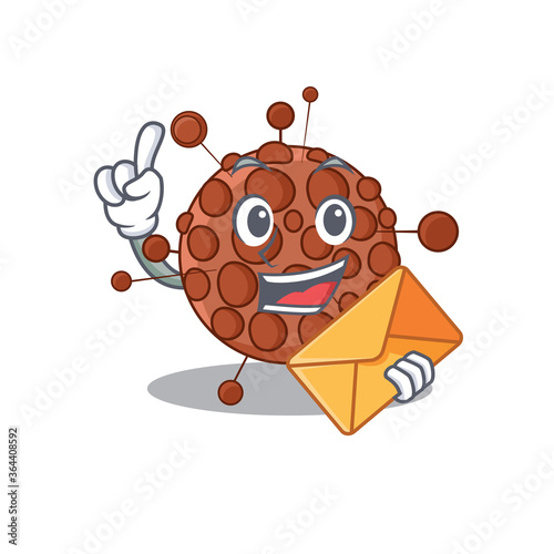 A picture of cheerful neisseria caricature design concept having an envelope