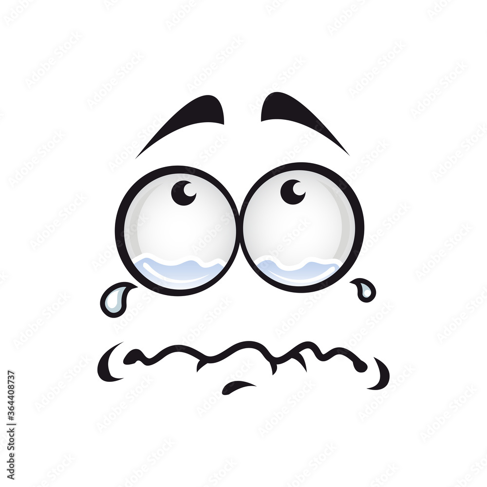 Obraz premium Crying emoticon isolated cartoon face with tears. Vector unhappy emoji, expression of sorrow