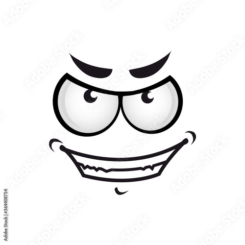 Wicked emoticon with angry smile isolated psycho face. Vector toothed maniac psychopath emoji