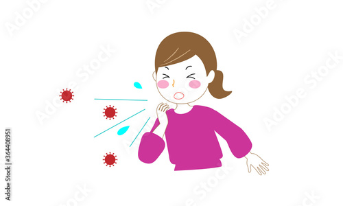 くしゃみまたは咳をして飛沫とともにウイルスまたは細菌を飛ばしてしまっている女性
