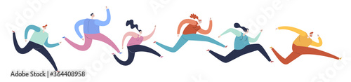Marathon Race. Outdoor Activities Concept. Sportsmen and Sportswomen Run Marathon. Group of People Running Marathon Distance in Raw. Jogging Competition. Cartoon Flat Vector Illustration