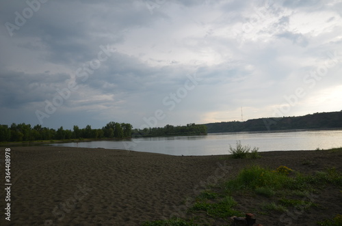 Stormy sky over the Ob river. Beautiful clouds