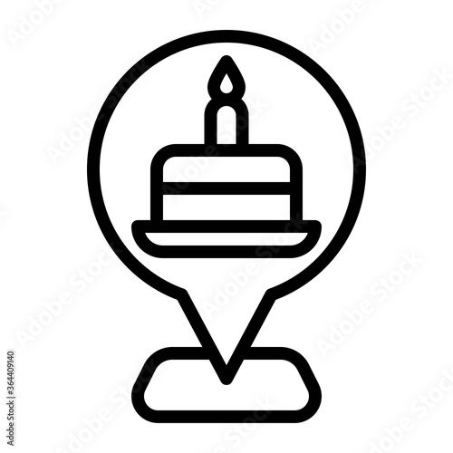 birthday or new born baby related birthday cake in location sign with candle and plate vectors in lineal style,