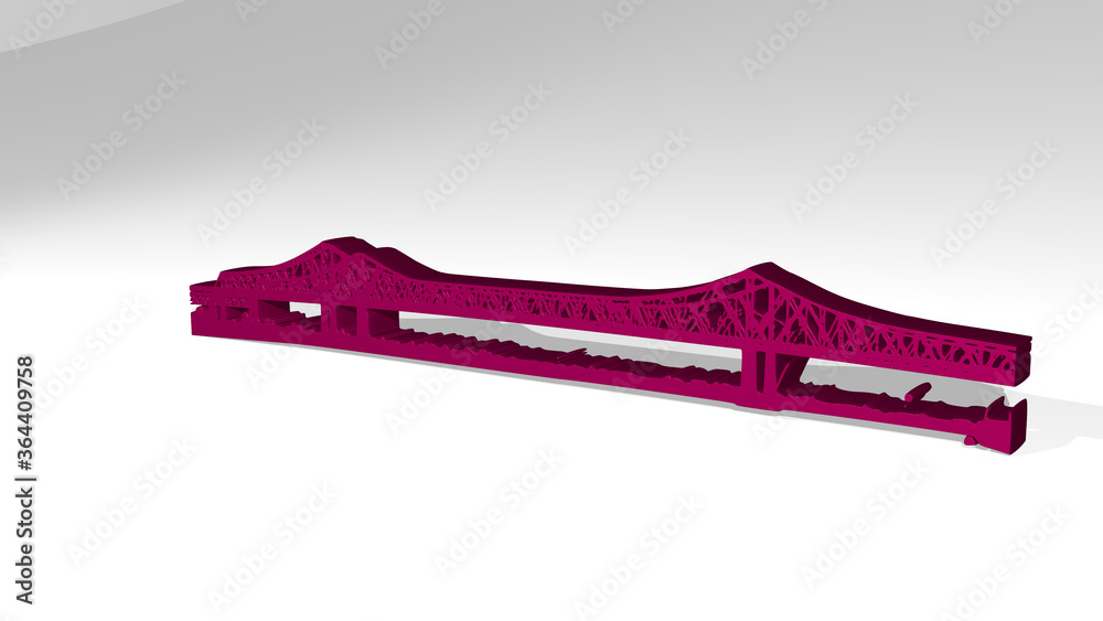 BRIDGE stand with shadow. 3D illustration of metallic sculpture over a white background with mild texture. city and architecture BRIDGE stand with shadow. 3D illustration of metallic sculpture over a white background with mild texture. city and architecture