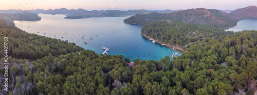 Aerial panoramic view of Nature park Telascica on island of Dugi Otok with beautiful seascape, Dalmatia, Croatia