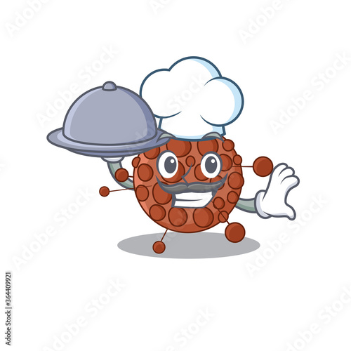 mascot character style of neisseria chef serving dinner on tray