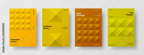 Company identity brochure template collection. Business presentation vector A4 vertical orientation front page mock up set. Corporate report cover abstract geometric illustration design layout bundle.