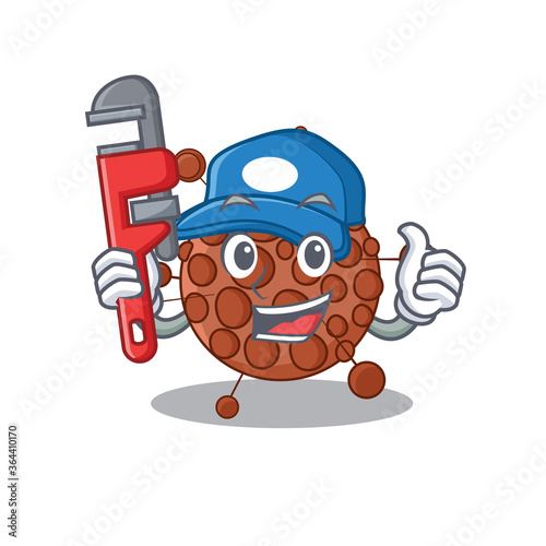 cartoon mascot design of neisseria as a Plumber with tool