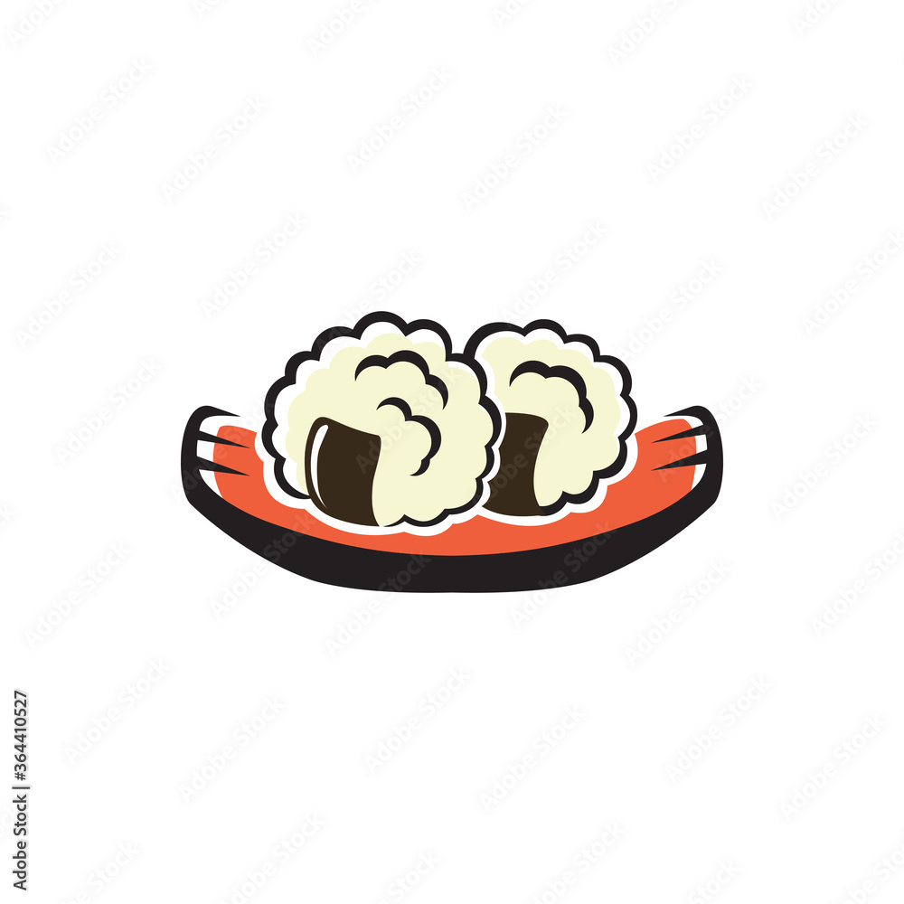 Onigiri rice balls on plate isolated Japanese food. Vector chinese cuisine dish with nori seaweed