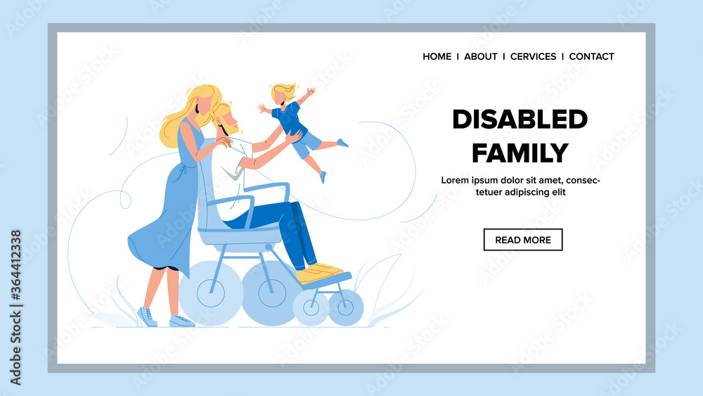Disabled Family Walking And Play Together Vector