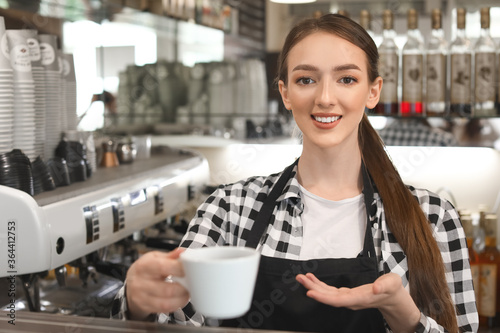 Young female barista at wor...