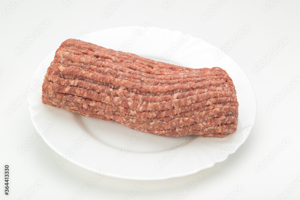 minced meat on a white plate white background minced meat on a white plate white background