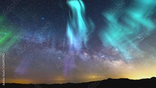Aurora Milky Way Time Lapse Southeast Sky Mountain Peaks Wide Simulated Northern Lights