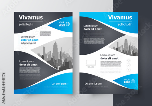 Flyer brochure design template cover wave theme blue color