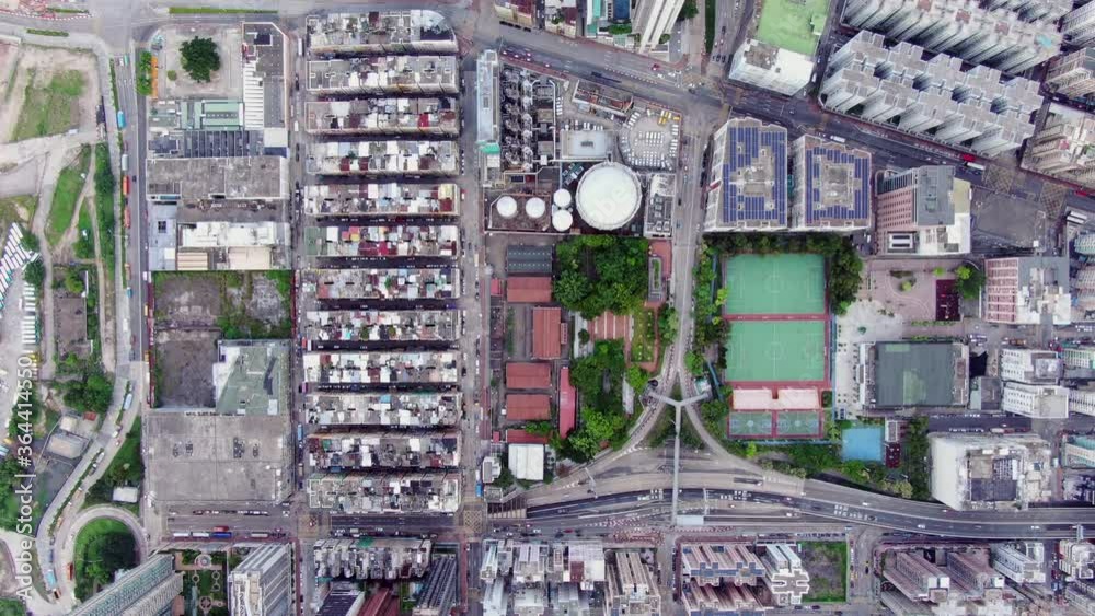 Central Hong Kong streets and buildings, High altitude top down aerial view. Central Hong Kong streets and buildings, High altitude top down aerial view.