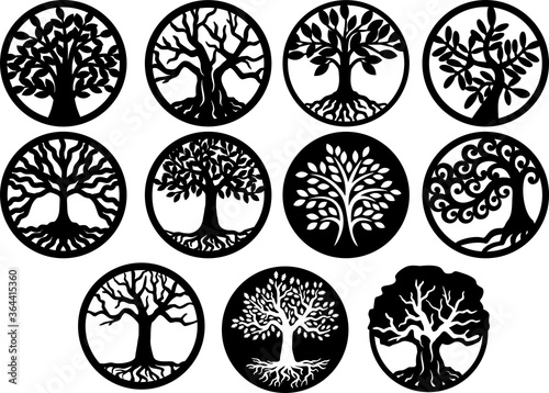 Tree Inside Circle, Tree of Life Laser Cutting Template Trees Silhouette