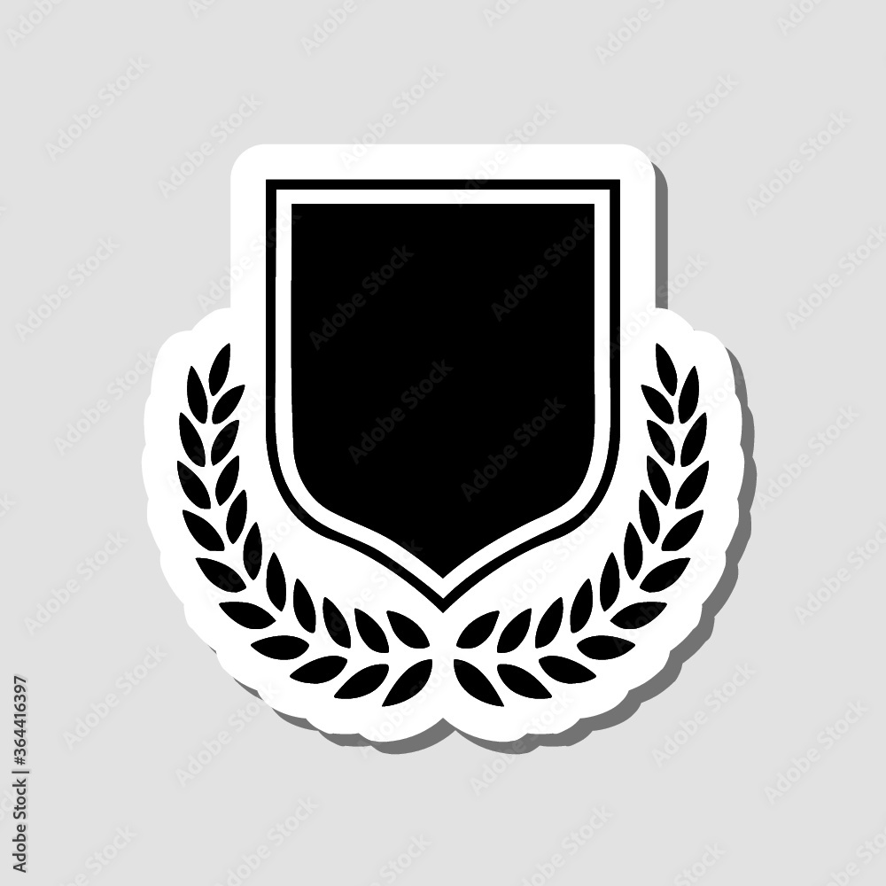 Obraz premium Badge and logo shield with a laurel wreath sticker isolated on gray background