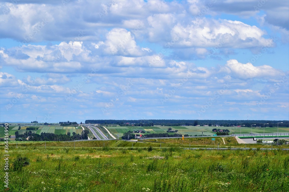 Polish summer landscape with expressway S7 or express road S7, near the city of Kielce. Poland