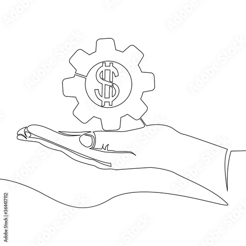 Continuous line drawing hand with money gear