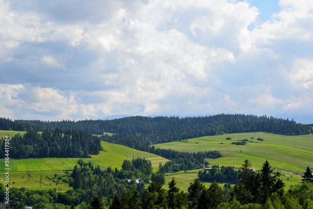 Fototapeta premium Mountain landscape with hills and trees. Podhale, Poland