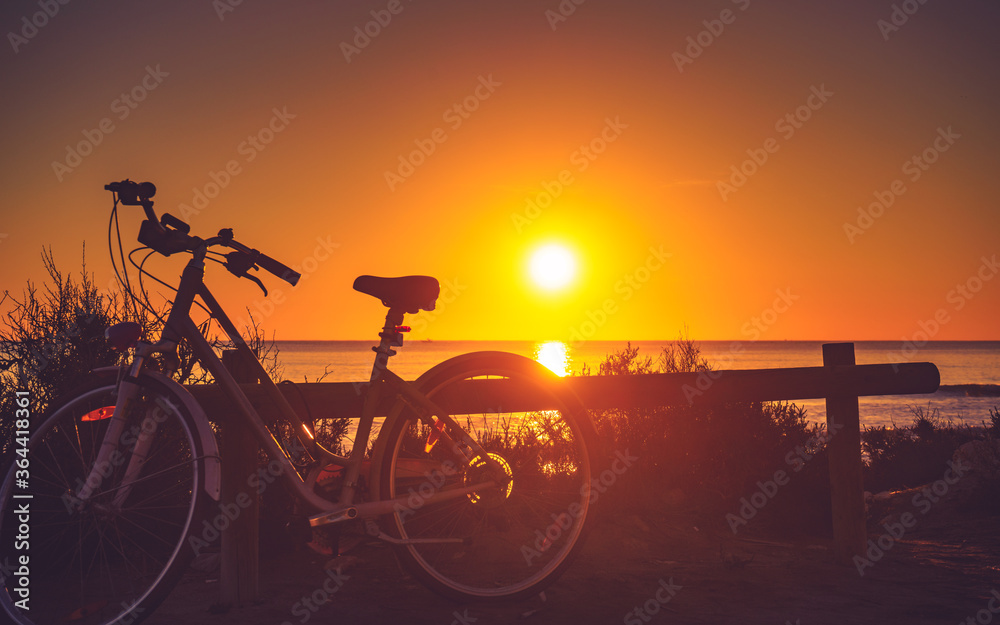 Fototapeta premium Bicycle on beach, active lifestyle.