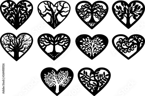 Photography Tree Inside Heart, Tree of Life Laser Cutting Template Trees Silhouettes