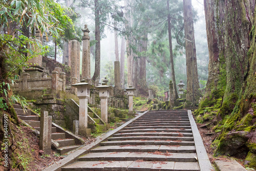 Okunoin Cemetery in Koya, Wakayama, Japan. Mount Koya is UNESCO World Heritage Site- Sacred Sites and Pilgrimage Routes in the Kii Mountain Range. photo