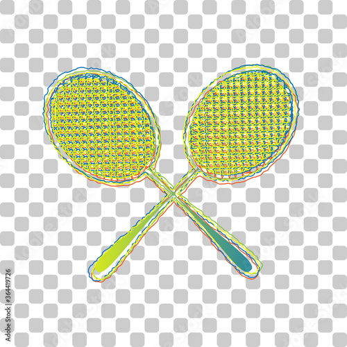 Two tennis racket sign. Blue to green gradient Icon with Four Roughen Contours on stylish transparent Background. Illustration.