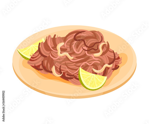 Fried Beef with Lime Marinade Sauce as Cuban Dish Vector Illustration