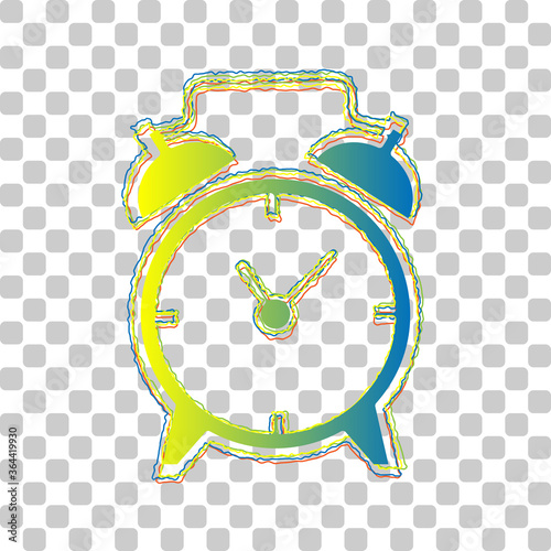 Alarm clock sign. Blue to green gradient Icon with Four Roughen Contours on stylish transparent Background. Illustration.