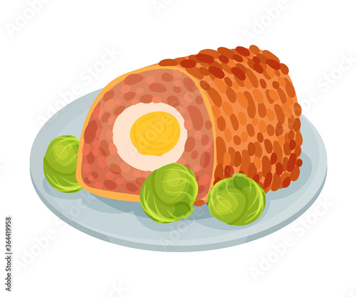 Rolled Meat of Forcemeat as Cuban Dish Vector Illustration