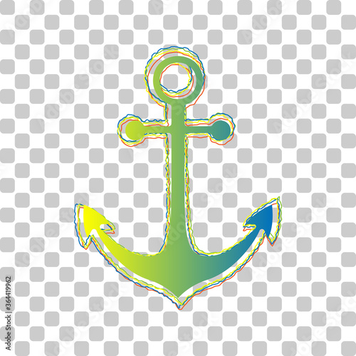 Anchor icon. Blue to green gradient Icon with Four Roughen Contours on stylish transparent Background. Illustration.