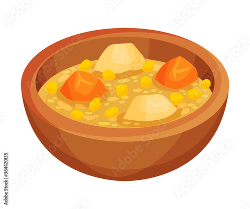 Stewed Meat with Corn and Potato as Cuban Dish Vector Illustration