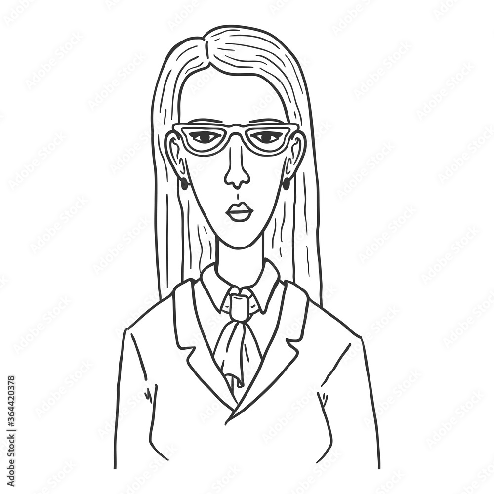 Vector Outline Character - Woman in Suit and Eyeglasses. Vector Outline Character - Woman in Suit and Eyeglasses.