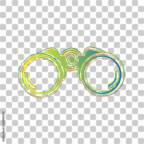 Binocular sign illustration. Blue to green gradient Icon with Four Roughen Contours on stylish transparent Background. Illustration.