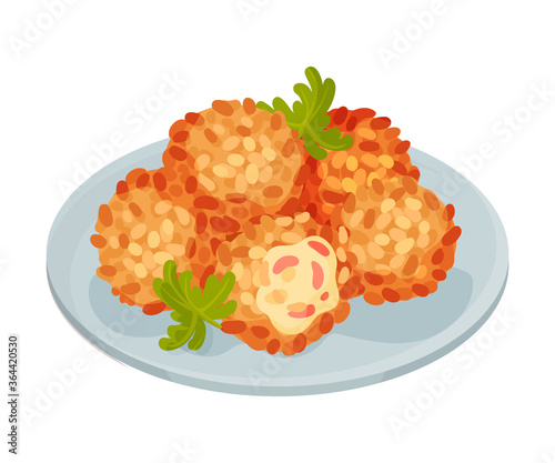 Deep Fried Pastry Balls with Chicken Stuffing as Cuban Dish Vector Illustration