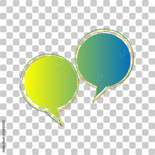 Two speech bubble sign. Blue to green gradient Icon with Four Roughen Contours on stylish transparent Background. Illustration.