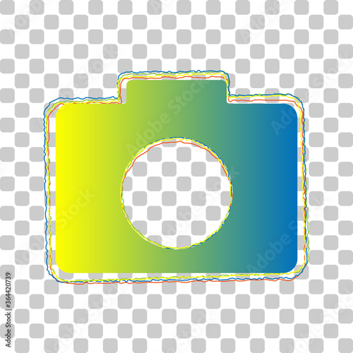 Digital camera sign. Blue to green gradient Icon with Four Roughen Contours on stylish transparent Background. Illustration.