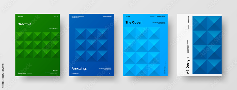 Company identity brochure template collection. Business presentation vector A4 vertical orientation front page mock up set. Corporate report cover abstract geometric illustration design layout bundle. Company identity brochure template collection. Business presentation vector A4 vertical orientation front page mock up set. Corporate report cover abstract geometric illustration design layout bundle.