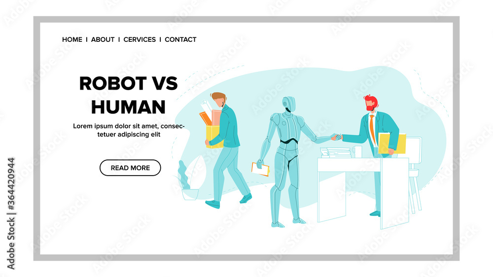 Robot Vs Human Future Replacement Conflict Vector Robot Vs Human Future Replacement Conflict Vector