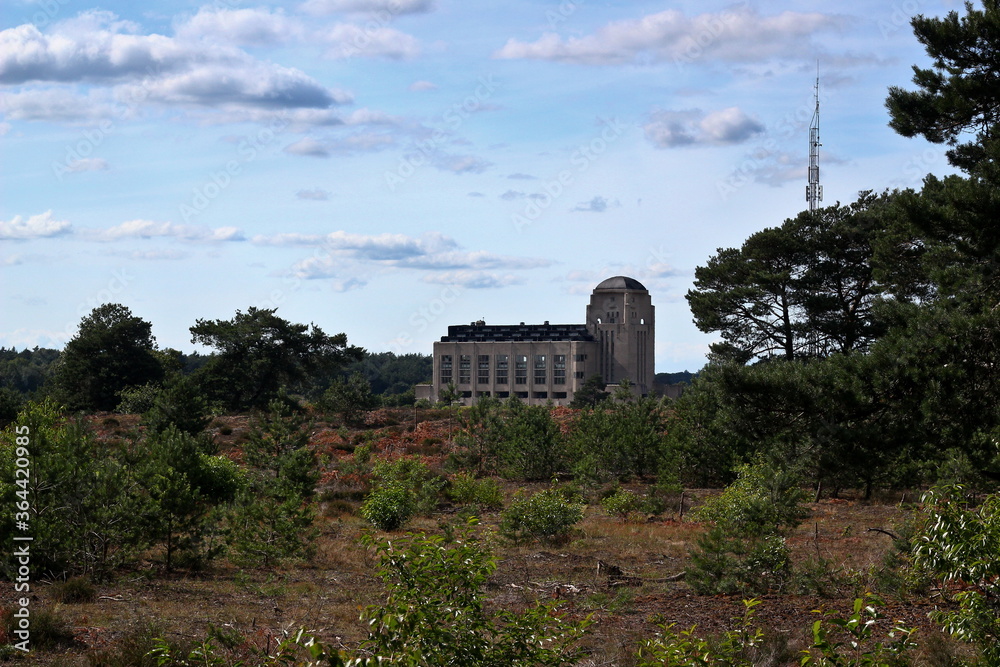 Former ancient transmitter station Radio Kootwijk in the Netherlands, seen from a distance in nature park Veluwe.
