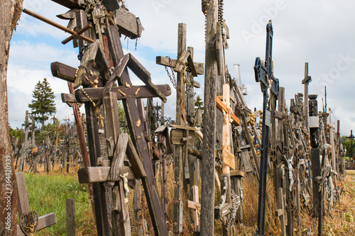 The Hill of Crosses , a famous site of pilgrimage in northern Lithuania. It is a site of pilgrimage about 12 km north of the city of Šiauliai, in northern Lithuania. 