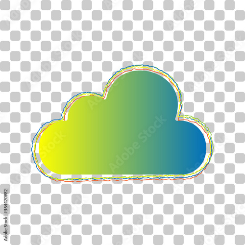 Cloud sign illustration. Blue to green gradient Icon with Four Roughen Contours on stylish transparent Background. Illustration.