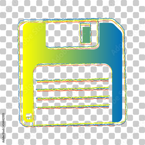 Floppy disk sign. Blue to green gradient Icon with Four Roughen Contours on stylish transparent Background. Illustration.